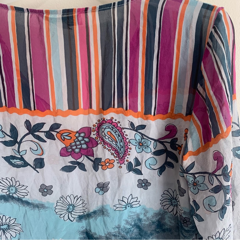 Coldwater Creek 100% Silk Floral Striped Tunic Top - Picture 9 of 12
